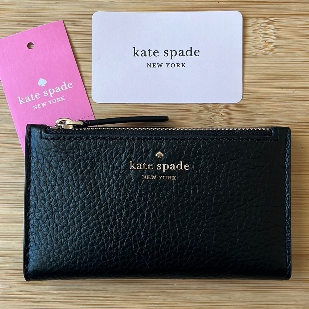 Brand New Kate Spade Genuine Leather Black Small Slim Bifold Jackson Wallet